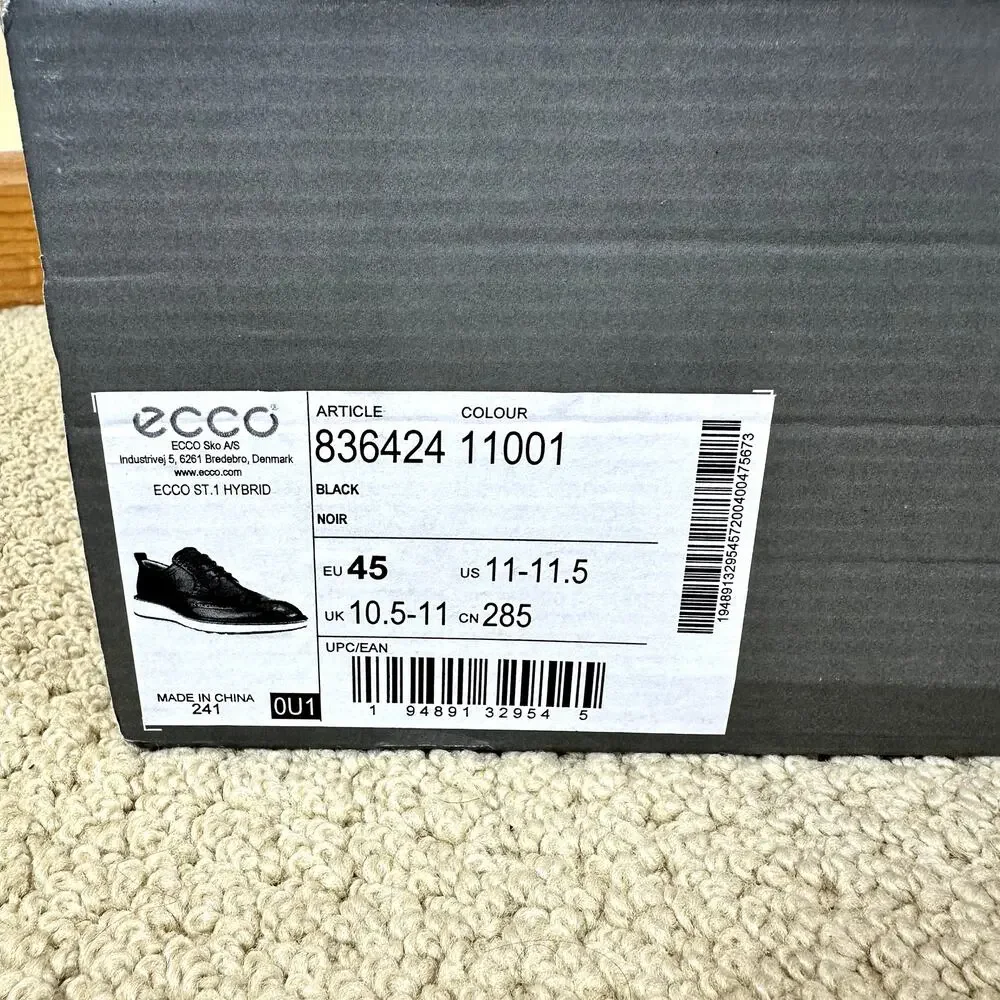 Ecco St. 1 Hybrid Men's Black Leather Wingtip Derby sz 11-11.5 PHORENE Midsole - Picture 2 of 8